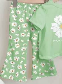 SHEIN Leap Crew Baby Girl Casual Simple Short Sleeve Round Neck Long Pants Set, Suitable For Spring/Summer - White - View 4