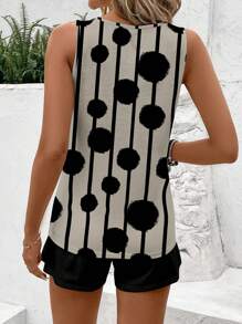 SHEIN LUNE 2pcs/Set Plus Size Polka Dot & Geometric Print Casual Outfit, Suitable For Summer - Khaki - View 2