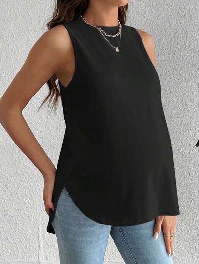 SHEIN Maternity Summer Casual Solid Color Arc Hem Camisole