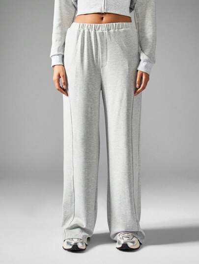 MISSGUIDED Pantalones jogger de cintura alta y pierna ancha de alta costura, ropa de estar en casa de ocio refinada, pantalones de chándal cómodos con cintura elástica, ropa deportiva casual esencial para otoño e invierno