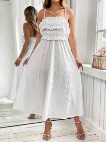 Flirla Plus Size Women Elegant Solid Color Knit Textured Tube Dress - White - View 5
