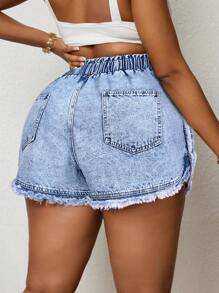 SHEIN SXY Plus Size American Street-Style Heavy Washed Denim Shorts - Light Wash - View 2