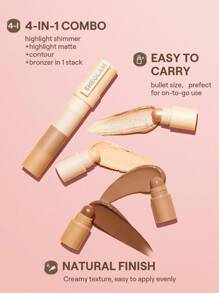 SHEGLAM 多重魅力臉部筆光 4 色輪廓棒 不油膩 持久自然高光 兩用 多用途塑形 撫平細紋 奶油般輪廓 品牌 美容 化妝 化妝品 適合女性與女孩 完美搭配冬季 Y2K 時尚 流行 生日禮物 假期 派對準備就緒 最佳顏色 - Light - 查看 4