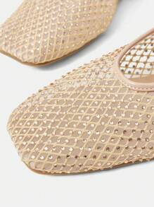 MOTF PREMIUM NEW RHINESTONE SQUARE TOE SUMMER LOW HEEL FLAT SANDALS - Rose Gold - View 5