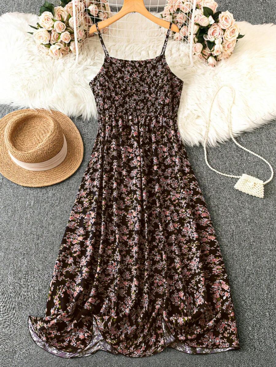 SHEIN LUNE Đầm Maxi Dài Ngày Lễ Họa Tiết Hoa Cỡ Lớn Cho Nữ Quần Áo Năm Mới Trang Phục Nữ - màu nâu - Xem 1