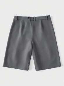 SHEIN Forever 21 男式灰色梭织面料休闲拉链百慕大短裤 - 灰色 - 查看 2