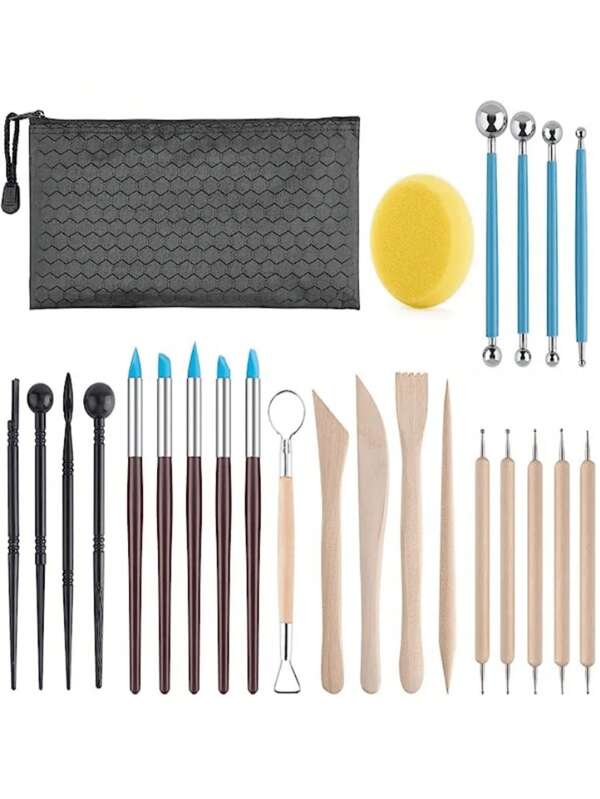 SHEIN 24pcs/Set Polymer Clay Ceramic & Pottery Clay Sculpting Tool Kit, Including Carving, Point & Paint Tool For Art Creation,Back To School,School Supplies