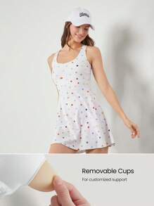 GLOWMODE FeatherFit™-Air Minikleid mit eingebauter Shorts, Quadrathalsausschnitt, rutschfest, Kreuzträger, leichte Unterstützung, geringes Gewicht, schnelltrocknend, feuchtigkeitsableitend, für Frühling und Sommer