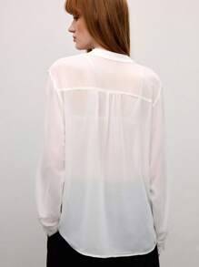 BizChic 女士春夏优雅雪纺花卉蕾丝拼布系带 V 领长袖衬衫，适合日常、工作、约会、通勤、度假