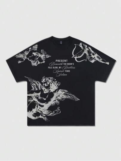 Street Life T-shirt à manches chauve-souris imprimé pour hommes, adapté pour le port quotidien, le printemps/été, Halloween