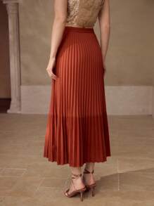 MOTF PREMIUM 拼色百褶裙 - 鏽棕色 - 查看 4