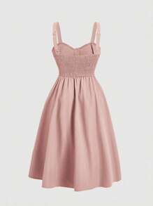 SHEIN MOD Vestido-mono casual con un solo botón, de unicolor y bolsillo grande para mujer de talla grande - Rosa vieja - Ver 2