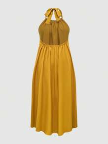 Breezaya Váy midi hở lưng màu trơn đơn giản màu vàng cho nữ khi đi nghỉ - Màu vàng - Xem 2
