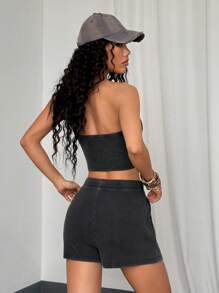 SHEIN Unity 2pcs/Set Streetwear Women Casual Camisole Top And Shorts Set, Spring And Summer - Black - View 2