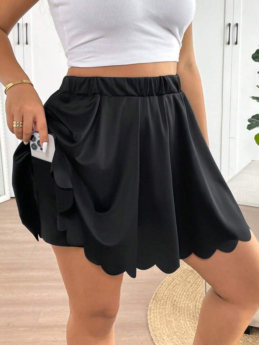 SHEIN Frenchy Plus Size Black Casual Versatile Shorts For Women With Anti-Flashing Design, Summer - Black - View 1