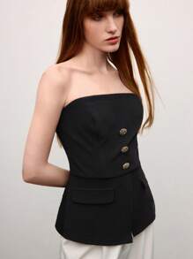 BizChic Blusa escotada elegante de mujer con hebilla de metal negra, apta para uso diario, trabajo, citas y vacaciones, para primavera/verano