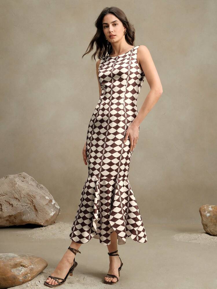 Festival, Elegant, Casual, Vacation, Old Money Style New Dual-Color Checkered Satin Fabric Dress, Suitable For Valentine's Day Date, Spring/Summer