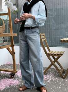 DAZY Men's Casual Blue Washed Straight-Leg Jeans, Suitable For All Seasons - Blue - View 2