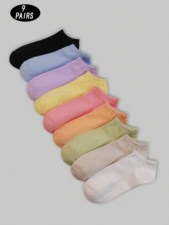 9 Pairs Casual Versatile Solid Color Minimalist Ankle Socks