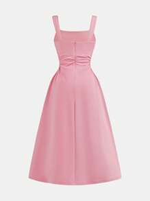 SHEIN Gaun Midi Camisole Elegan Kasual Berkerah Persegi Warna Polos untuk Remaja Perempuan - Baby Pink - View 2