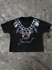 Manfinity EMRG Herren Rundhals Kurzarm bedrucktes minimalistisches T-Shirt, lässige Alltagskleidung - Schwarz - Übersicht 1