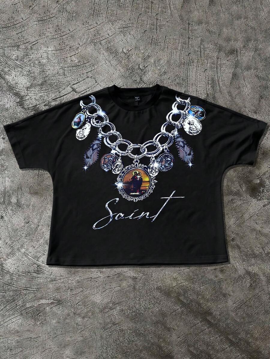 Manfinity EMRG Herren Rundhals Kurzarm bedrucktes minimalistisches T-Shirt, lässige Alltagskleidung - Schwarz - Übersicht 1
