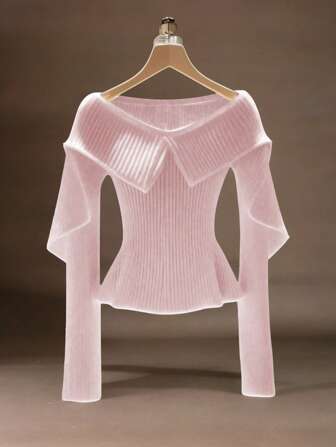 SHEIN Privé Women's Solid Color Ruffle Hem Fashionable Sweater, Long Sleeve, Autumn/Winter Knit Pullover Fall Sweater