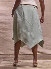 MUSERA Midi-Rock in Große Größen mit Bindeband an der Taille, Patchwork-Naht und Zipfelsaum, süß, elegant, für Festivals und Feiertage, aus Leinen, klassisch, lässig, für den täglichen Gebrauch, Büroalltag, formell, graziös, für Brunch im Herbst, Winter, Herbst