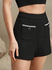 Anewsta Pantaloncini eleganti e casual, con taglio ampio, bordati in pizzo, con bottoni, per la primavera/estate, snellenti