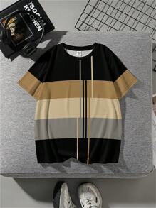 SHEIN 青少年男孩休閒條紋圓領短袖T恤，夏季款 - 彩色 - 查看 2