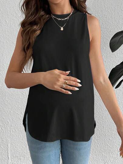 SHEIN Maternity Summer Casual Solid Color Arc Hem Camisole