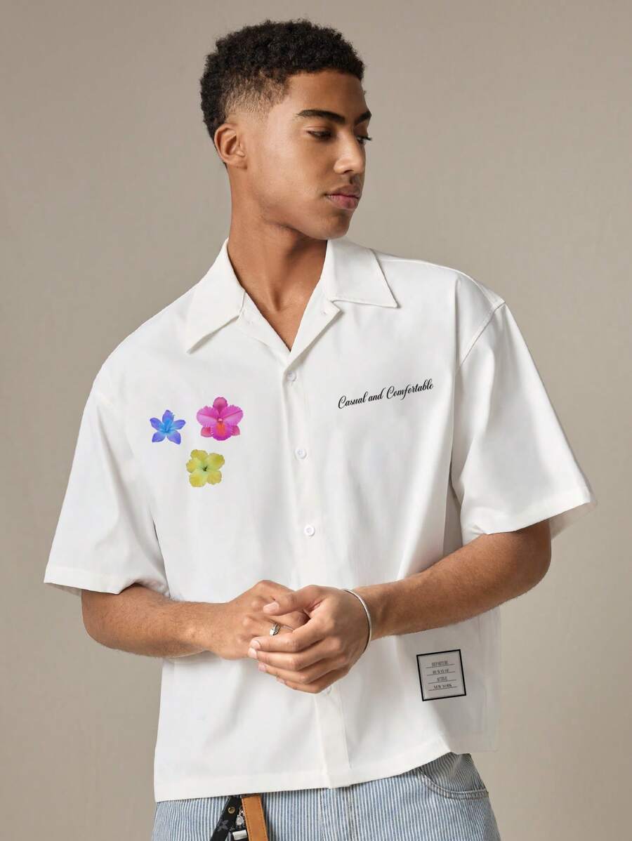 Manfinity VCAY 男士标准尺寸白色宽松短款衬衫