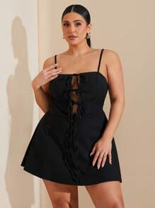SHEIN BAE Váy ngắn hở lưng màu đen trơn mùa xuân cỡ lớn cho nữ, váy dự tiệc, váy đi làm hàng ngày, váy ngắn sinh nhật, váy nơ, váy lễ Phục sinh cho nữ, trang phục tốt nghiệp, trang phục câu lạc bộ gợi cảm cho nữ, trang phục mùa xuân cho nữ, quần áo mùa hè, trang phục đêm lễ, trang phục sinh nhật cho nữ, trang phục cưới, trang phục nghỉ mát cho nữ, hòa nhạc - màu đen - Xem 3