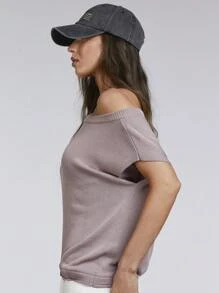 Athîral Women Solid Color Off Shoulder Lightweight Casual  Knit Top - Brown - View 2