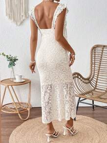 SHEIN Maternity Floral Lace Patchwork Ruffle Hem Fitted Elegant Dress