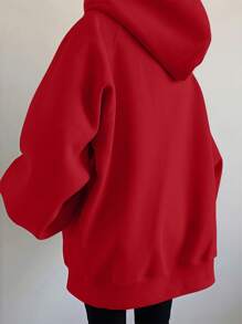 INAWLY 女士休闲宽松连帽拉链开衫 - 紅色 - 查看 2
