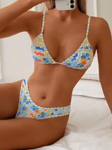 Swim Vcay Women's Spring/Summer Beach Random Print Cute Casual High Cut Pants Bikini Set - Multicolor - View 4