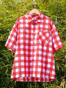 Manfinity VCAY Unisex Casual Loose Woven Plaid Short Sleeve Shirt, Suitable For Everyday Wear