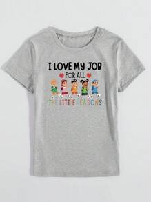 INAWLY Camiseta de manga corta y cuello redondo casual de mujer con gráfico impreso "Amo mi trabajo por todas las razones", camiseta gráfica del Día del Maestro de verano para mujeres