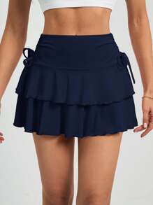 SHEIN Tall 夏季纯色抽绳腰带蛋糕裙