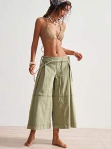 Bohemela Plus Size Solid Color Drawstring Waist Casual Loose Wide Leg Pants