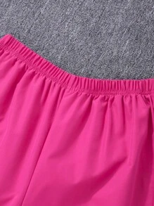 Teenage Girls 2pcs Set: Collared Patchwork Top With Belt And Solid Color Pants