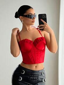 EgrlEra Top de corsé de malla rojo sexy para mujeres, top de camisole de corsé - Rojo - Ver 6