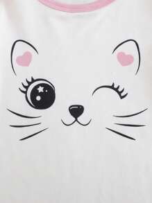 2pcs/Set Baby Girls Cute Cat Graphic Print Short Sleeve Long Nightgown Sleepwear Sets, Pink & Apricot Color Children Clothes Clothes For Girls Summer Pajamas Baby Girl Pajamas T Shirts For Baby Girl Holiday Travel Releax Summer Clothes - Multicolor - View 4