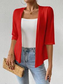 EMERY ROSE Women's Solid Color 3/4 Sleeve Casual Top, Versatile - Red - View 5