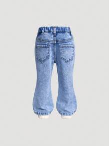 Baby Girls Fashion Heart Print Elastic Denim Flared Pants,Holiday,Summer,Travel - Medium Wash - View 2
