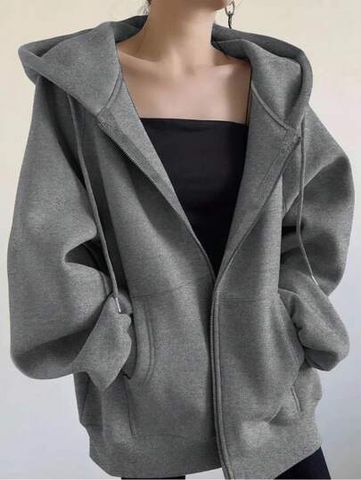 INAWLY 宽松休闲拉链连帽衫女式常规夹克