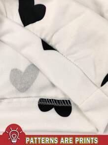 SHEIN 2pcs Baby Girl Casual Lovely Sweet Heart Pattern White Knit Soft Thick Crew Neck Long Sleeve Sweatshirt And Black Leggings Set, Suitable For Autumn/Winter