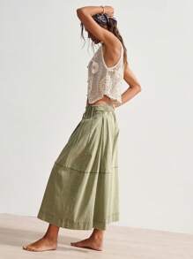 Bohemela Plus Size Solid Color Drawstring Waist Casual Loose Wide Leg Pants