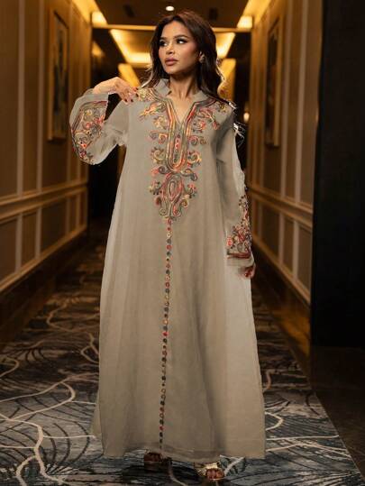 Al Najma فستان مطرز بالخرز الأنيق والبراق ذو طبعة...